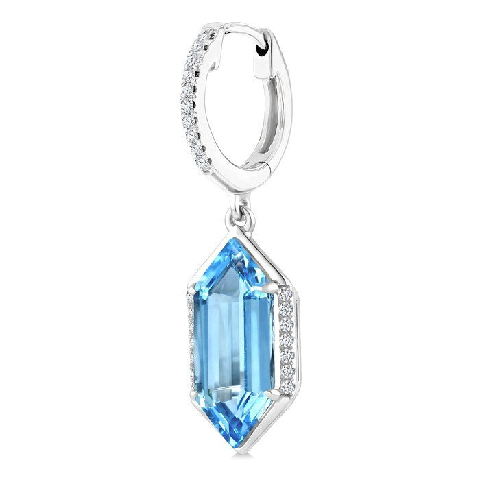 14X6 MM Evoque Gemstones Hexagon Shape Blue Topaz and 1/5 Ctw Round Cut Diamond Semi-Precious Earrings in 14K White Gold