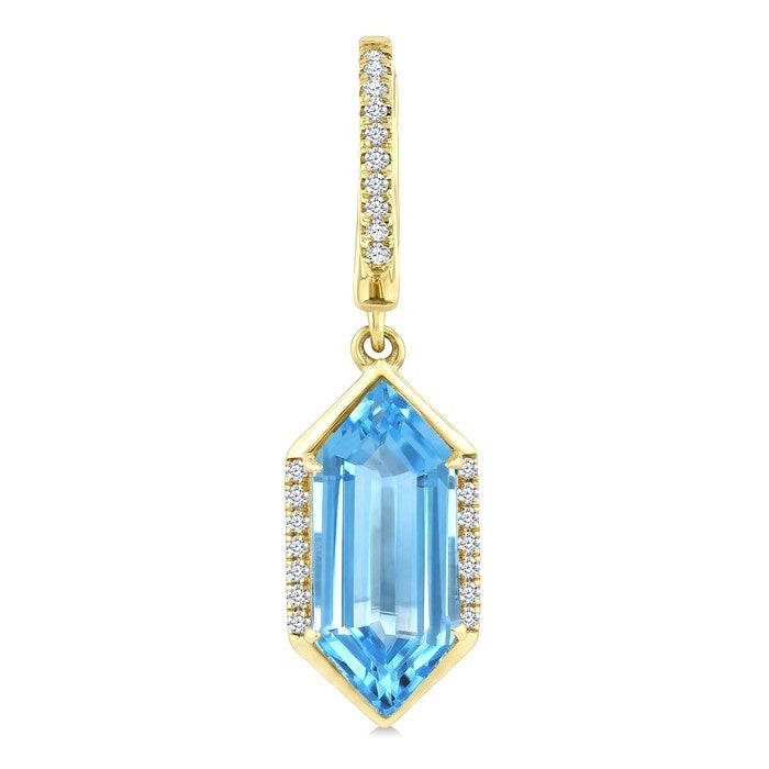 14X6 MM Evoque Gemstones Hexagon Shape Blue Topaz and 1/5 Ctw Round Cut Diamond Semi-Precious Earrings in 14K Yellow Gold