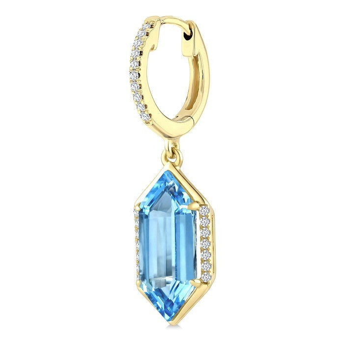 14X6 MM Evoque Gemstones Hexagon Shape Blue Topaz and 1/5 Ctw Round Cut Diamond Semi-Precious Earrings in 14K Yellow Gold