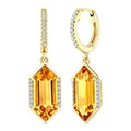 14X6 MM Evoque Gemstones Hexagon Shape Citrine and 1/5 Ctw Round Cut Diamond Semi-Precious Earrings in 14K Yellow Gold