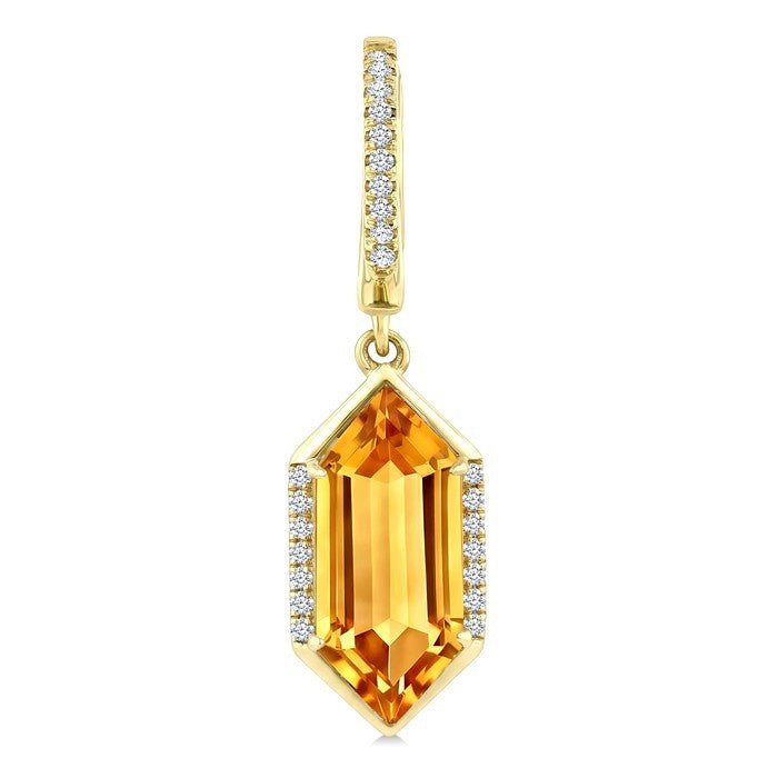 14X6 MM Evoque Gemstones Hexagon Shape Citrine and 1/5 Ctw Round Cut Diamond Semi-Precious Earrings in 14K Yellow Gold