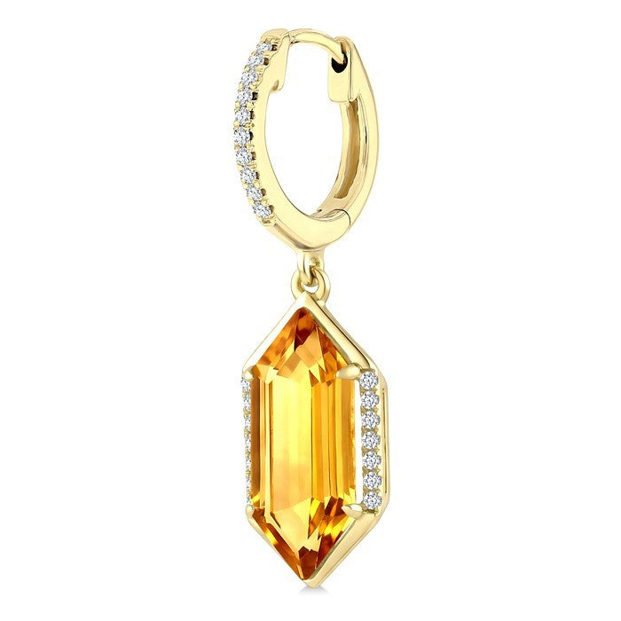 14X6 MM Evoque Gemstones Hexagon Shape Citrine and 1/5 Ctw Round Cut Diamond Semi-Precious Earrings in 14K Yellow Gold