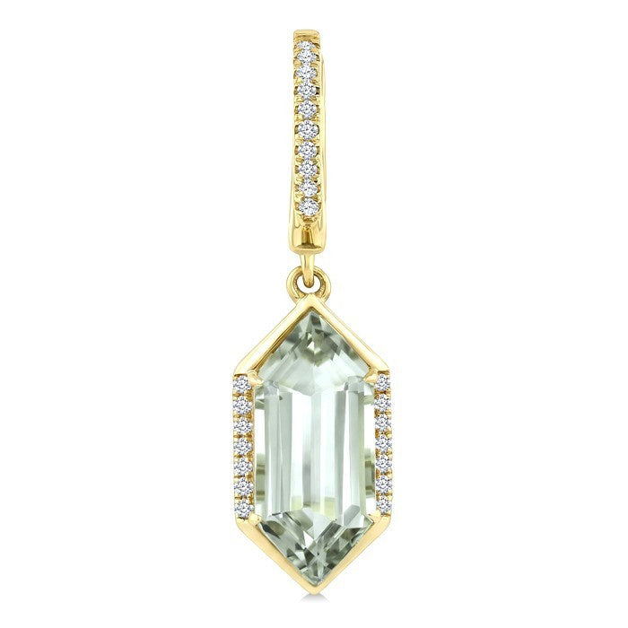 14X6 MM Evoque Gemstones Hexagon Shape Green Amethyst and 1/5 Ctw Round Cut Diamond Semi-Precious Earrings in 14K Yellow Gold