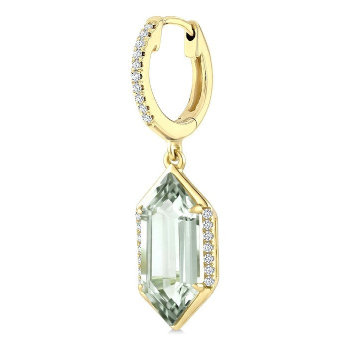 14X6 MM Evoque Gemstones Hexagon Shape Green Amethyst and 1/5 Ctw Round Cut Diamond Semi-Precious Earrings in 14K Yellow Gold