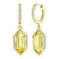 14X6 MM Evoque Gemstones Hexagon Shape Lemon Quartz and 1/5 Ctw Round Cut Diamond Semi-Precious Earrings in 14K Yellow Gold