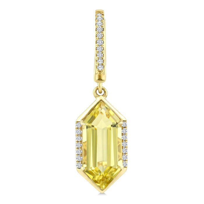 14X6 MM Evoque Gemstones Hexagon Shape Lemon Quartz and 1/5 Ctw Round Cut Diamond Semi-Precious Earrings in 14K Yellow Gold
