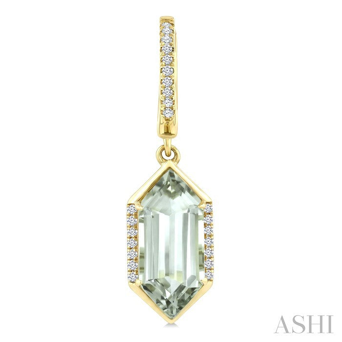 14X6 MM Evoque Gemstones Hexagon Shape Green Amethyst and 1/5 Ctw Round Cut Diamond Semi-Precious Earrings in 14K Yellow Gold