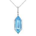 22X8 MM Evoque Gemstones Hexagon Shape Blue Topaz and 1/6 Ctw Round Cut Diamond Semi-Precious Pendant With Chain in 14K White Gold