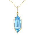 22X8 MM Evoque Gemstones Hexagon Shape Blue Topaz and 1/6 Ctw Round Cut Diamond Semi-Precious Pendant With Chain in 14K Yellow Gold