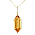 22X8 MM Evoque Gemstone Hexagon Shape Citrine and 1/6 Ctw Round Cut Diamond Semi-Precious Pendant With Chain in 14K Yellow Gold