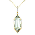 22X8 MM Evoque Gemstone Hexagon Shape Green Amethyst and 1/6 Ctw Round Cut Diamond Semi-Precious Pendant With Chain in 14K Yellow Gold