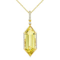 22X8 MM Evoque Gemstones Hexagon Shape Lemon Quartz and 1/6 Ctw Round Cut Diamond Semi-Precious Pendant With Chain in 14K Yellow Gold