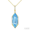 22X8 MM Evoque Gemstones Hexagon Shape Blue Topaz and 1/6 Ctw Round Cut Diamond Semi-Precious Pendant With Chain in 14K Yellow Gold