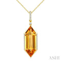 22X8 MM Evoque Gemstone Hexagon Shape Citrine and 1/6 Ctw Round Cut Diamond Semi-Precious Pendant With Chain in 14K Yellow Gold