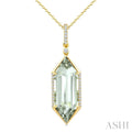 22X8 MM Evoque Gemstone Hexagon Shape Green Amethyst and 1/6 Ctw Round Cut Diamond Semi-Precious Pendant With Chain in 14K Yellow Gold