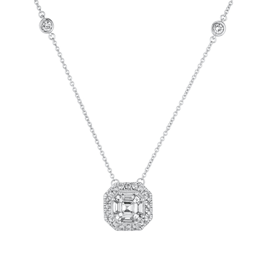 Diamond Compozit Asscher Shaped Cluster Halo with Fancy Chain Pendant 