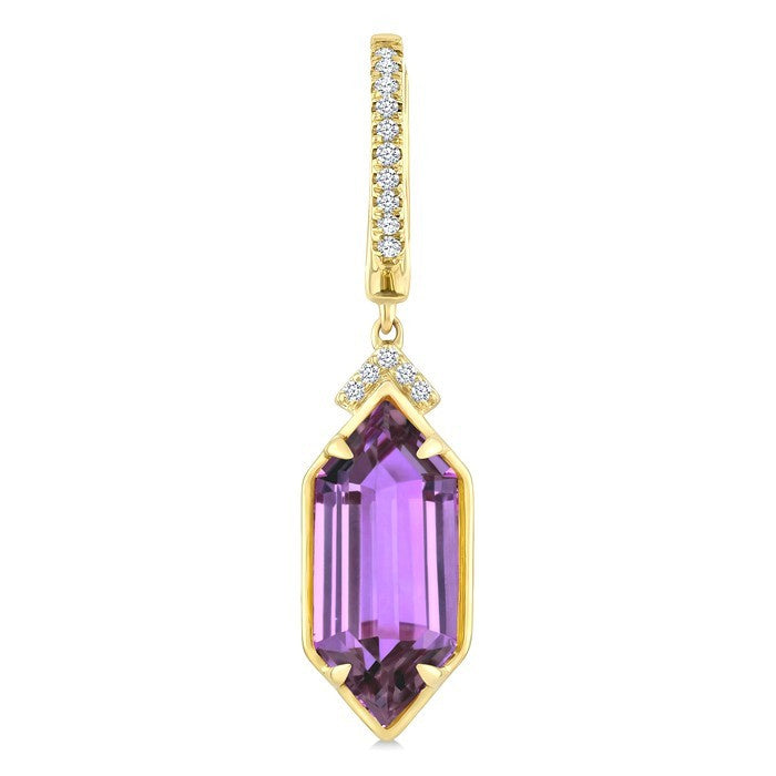 14X6 MM Evoque Gemstones Hexagon Shape Amethyst and 1/6 Ctw Round Cut Diamond Semi-Precious Earrings in 14K Yellow Gold