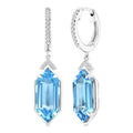 14X6 MM Evoque Gemstones Hexagon Shape Blue Topaz and 1/6 Ctw Round Cut Diamond Semi-Precious Earrings in 14K White Gold