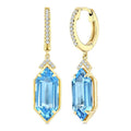 14X6 MM Evoque Gemstones Hexagon Shape Blue Topaz and 1/6 Ctw Round Cut Diamond Semi-Precious Earrings in 14K Yellow Gold