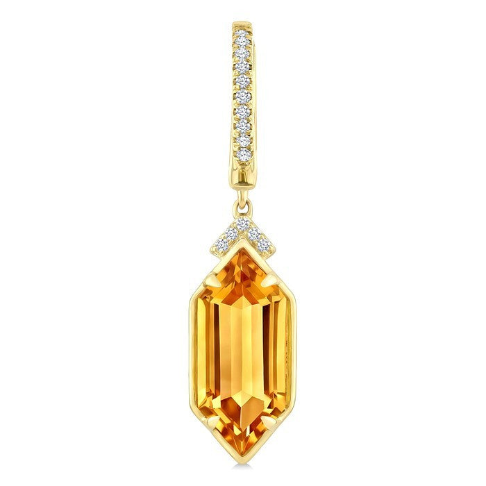 14X6 MM Evoque Gemstones Hexagon Shape Citrine and 1/6 Ctw Round Cut Diamond Semi-Precious Earrings in 14K Yellow Gold