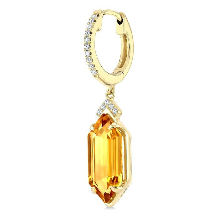 14X6 MM Evoque Gemstones Hexagon Shape Citrine and 1/6 Ctw Round Cut Diamond Semi-Precious Earrings in 14K Yellow Gold