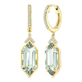 14X6 MM Evoque Gemstones Hexagon Shape Green Amethyst and 1/6 Ctw Round Cut Diamond Semi-Precious Earrings in 14K Yellow Gold