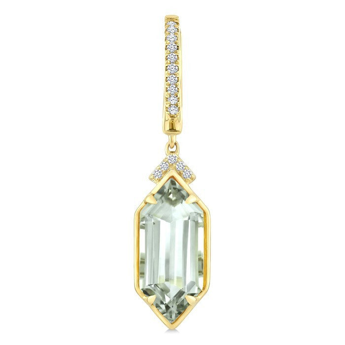 14X6 MM Evoque Gemstones Hexagon Shape Green Amethyst and 1/6 Ctw Round Cut Diamond Semi-Precious Earrings in 14K Yellow Gold