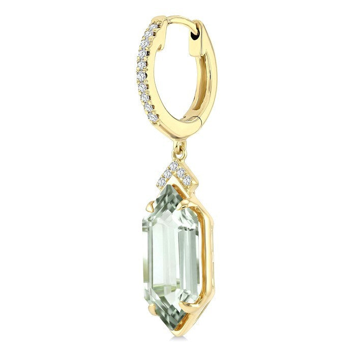 14X6 MM Evoque Gemstones Hexagon Shape Green Amethyst and 1/6 Ctw Round Cut Diamond Semi-Precious Earrings in 14K Yellow Gold