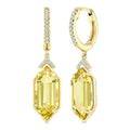 14X6 MM Evoque Gemstones Hexagon Shape Lemon Quartz and 1/6 Ctw Round Cut Diamond Semi-Precious Earrings in 14K Yellow Gold