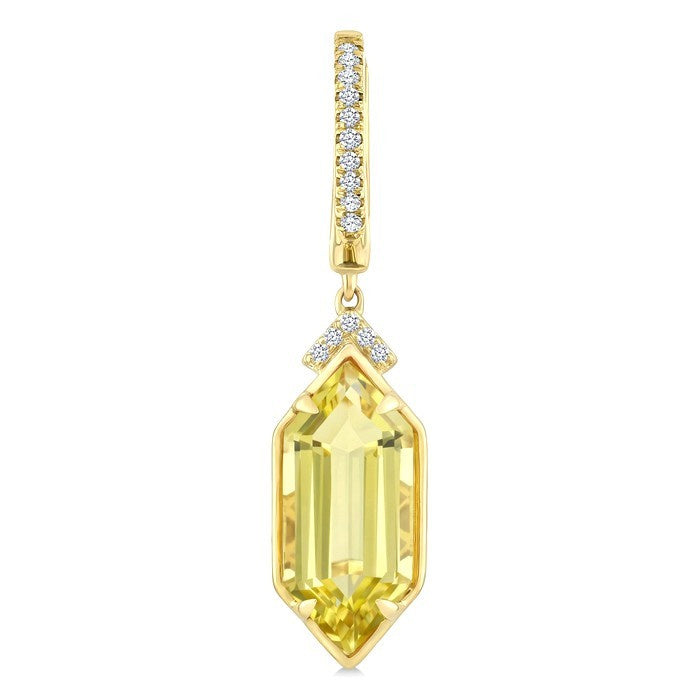 14X6 MM Evoque Gemstones Hexagon Shape Lemon Quartz and 1/6 Ctw Round Cut Diamond Semi-Precious Earrings in 14K Yellow Gold