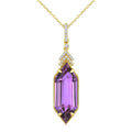 22X8 MM Evoque Gemstones Hexagon Shape Amethyst and 1/10 Ctw Round Cut Diamond Semi-Precious Pendant With Chain in 14K Yellow Gold