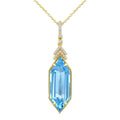 22X8 MM Evoque Gemstones Hexagon Shape Blue Topaz and 1/10 Ctw Round Cut Diamond Semi-Precious Pendant With Chain in 14K Yellow Gold