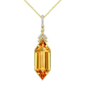 22X8 MM Evoque Gemstone Hexagon Shape Citrine and 1/10 Ctw Round Cut Diamond Semi-Precious Pendant With Chain in 14K Yellow Gold