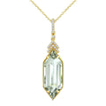 22X8 MM Evoque Gemstone Hexagon Shape Green Amethyst and 1/10 Ctw Round Cut Diamond Semi-Precious Pendant With Chain in 14K Yellow Gold