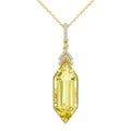 22X8 MM Evoque Gemstones Hexagon Shape Lemon Quartz and 1/10 Ctw Round Cut Diamond Semi-Precious Pendant With Chain in 14K Yellow Gold
