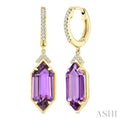14X6 MM Evoque Gemstones Hexagon Shape Amethyst and 1/6 Ctw Round Cut Diamond Semi-Precious Earrings in 14K Yellow Gold