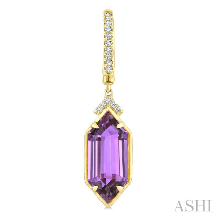 14X6 MM Evoque Gemstones Hexagon Shape Amethyst and 1/6 Ctw Round Cut Diamond Semi-Precious Earrings in 14K Yellow Gold