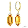14X6 MM Evoque Gemstones Hexagon Shape Citrine and 1/6 Ctw Round Cut Diamond Semi-Precious Earrings in 14K Yellow Gold