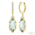 14X6 MM Evoque Gemstones Hexagon Shape Green Amethyst and 1/6 Ctw Round Cut Diamond Semi-Precious Earrings in 14K Yellow Gold