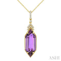 22X8 MM Evoque Gemstones Hexagon Shape Amethyst and 1/10 Ctw Round Cut Diamond Semi-Precious Pendant With Chain in 14K Yellow Gold