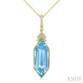 22X8 MM Evoque Gemstones Hexagon Shape Blue Topaz and 1/10 Ctw Round Cut Diamond Semi-Precious Pendant With Chain in 14K Yellow Gold