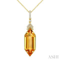 22X8 MM Evoque Gemstone Hexagon Shape Citrine and 1/10 Ctw Round Cut Diamond Semi-Precious Pendant With Chain in 14K Yellow Gold