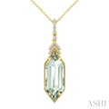 22X8 MM Evoque Gemstone Hexagon Shape Green Amethyst and 1/10 Ctw Round Cut Diamond Semi-Precious Pendant With Chain in 14K Yellow Gold