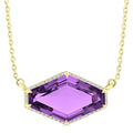 16X10 MM Evoque Gemstones Hexagon Shape Amethyst and 1/10 Ctw Round Cut Diamond Halo Semi-Precious Pendant With Chain in 14K Yellow Gold