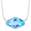 16X10 MM Evoque Gemstones Hexagon Shape Blue Topaz and 1/10 Ctw Round Cut Diamond Halo Semi-Precious Pendant With Chain in 14K White Gold