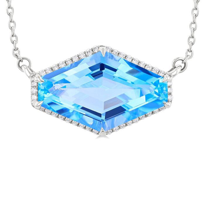 Halcyon Hexagon Shape East-West Gemstone & Halo Diamond Pendant