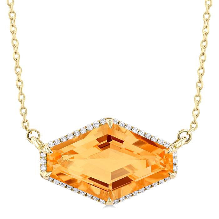 Amber Horizon 14K Yellow Gold Hexagon-Cut Citrine & Diamond Halo Pendant