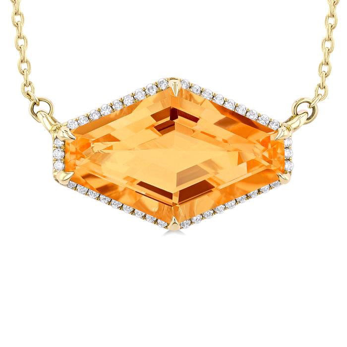 Amber Horizon 14K Yellow Gold Hexagon-Cut Citrine & Diamond Halo Pendant