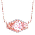 16X10 MM Evoque Gemstones Hexagon Shape Morganite and 1/10 Ctw Round Cut Diamond Halo Semi-Precious Pendant With Chain in 14K Rose Gold