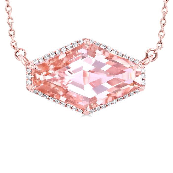 Vesper Hexagon Shape East-West Gemstone & Halo Diamond Pendant